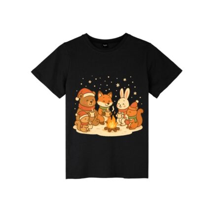 Buneria Cute Christmas Animals Unisex Cotton Crewneck T-Shirt for Adults